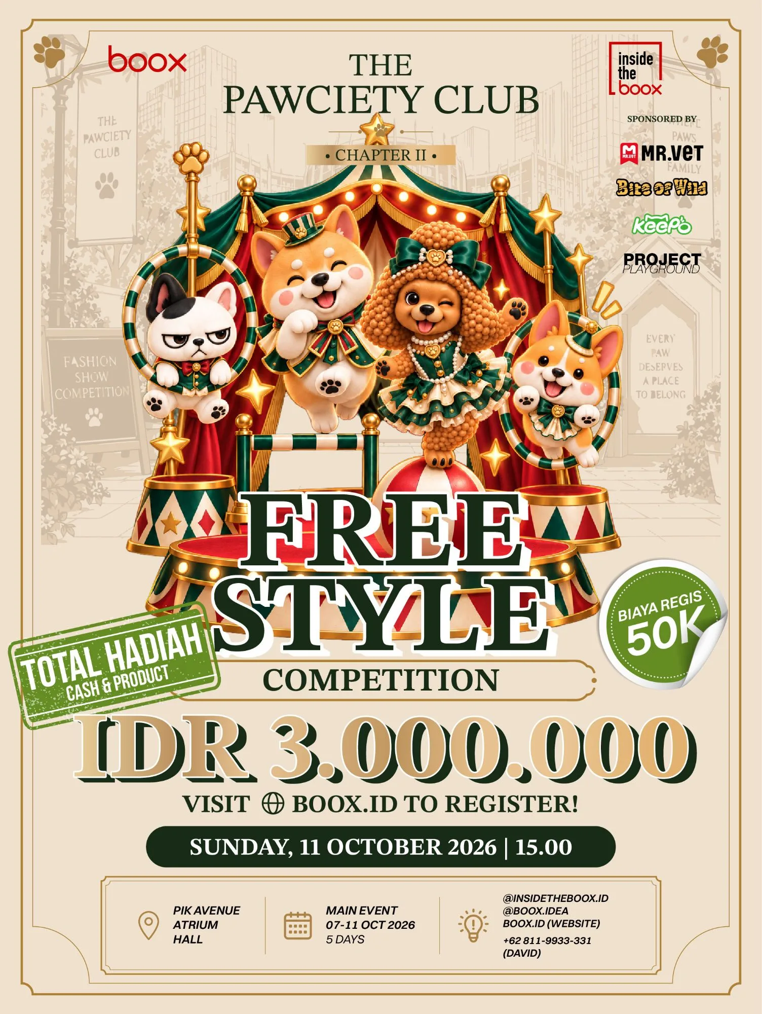 Poster resmi Free Style Competition The Pawciety Club Chapter II, Minggu 11 Oktober 2026 pukul 15.00 di PIK Avenue Atrium Hall