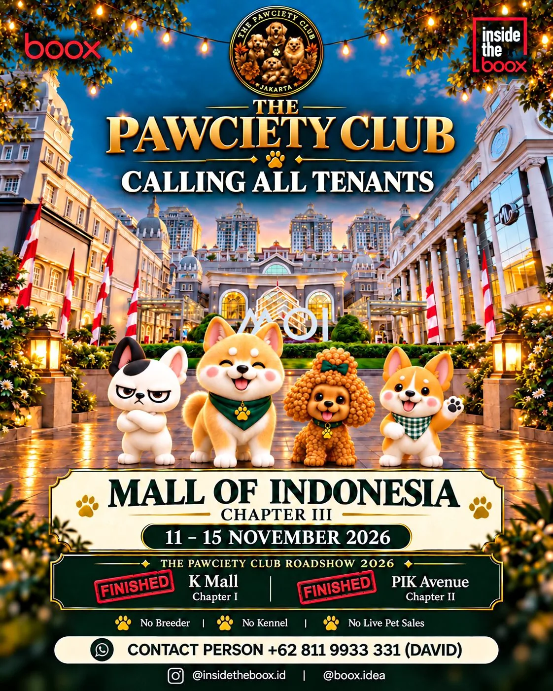 Poster resmi The Pawciety Club Chapter III di Mall of Indonesia, 11-15 November 2026, memanggil tenant untuk bergabung